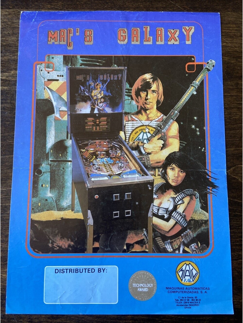 Maquinas Mac’s Galaxy Arcade Pinball FLYER Original Ad Promo Poster Not PCB